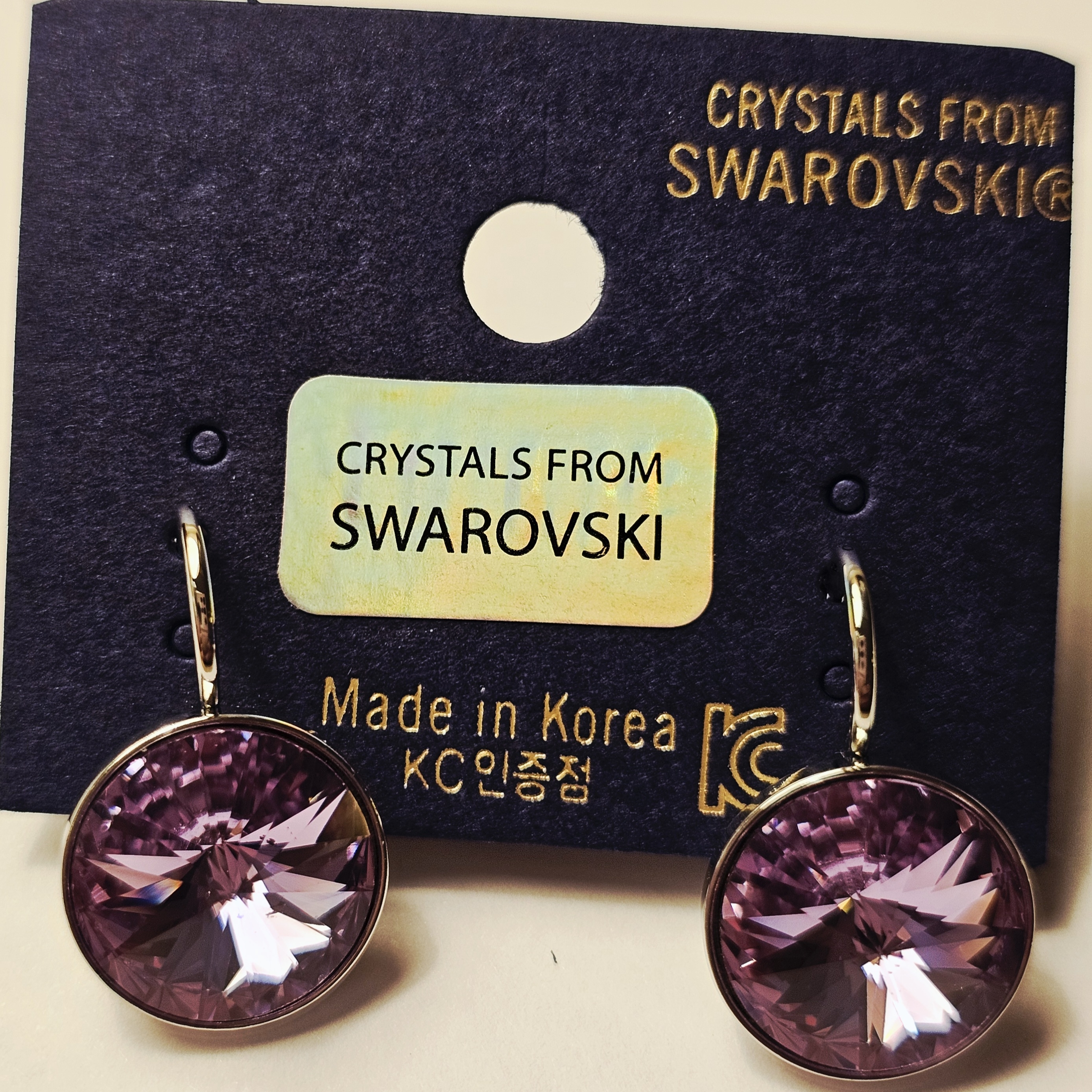 Swarovski Element New Light Purple Crystal Round 13mm Earrings Leverback Dangle